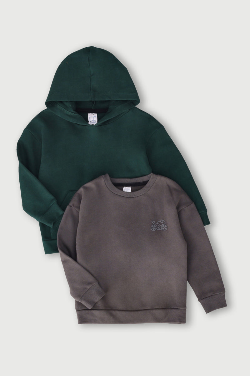 Pre-Boys 2 Pack Top Fleece - Dark Green/Dark Grey