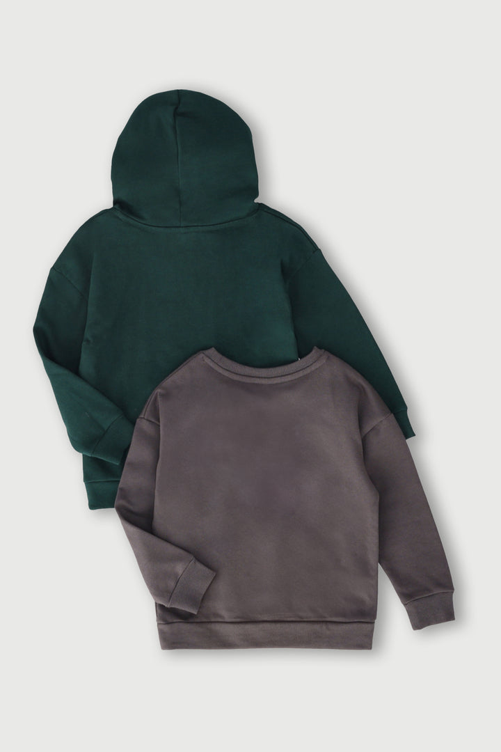 Pre-Boys 2 Pack Top Fleece - Dark Green/Dark Grey