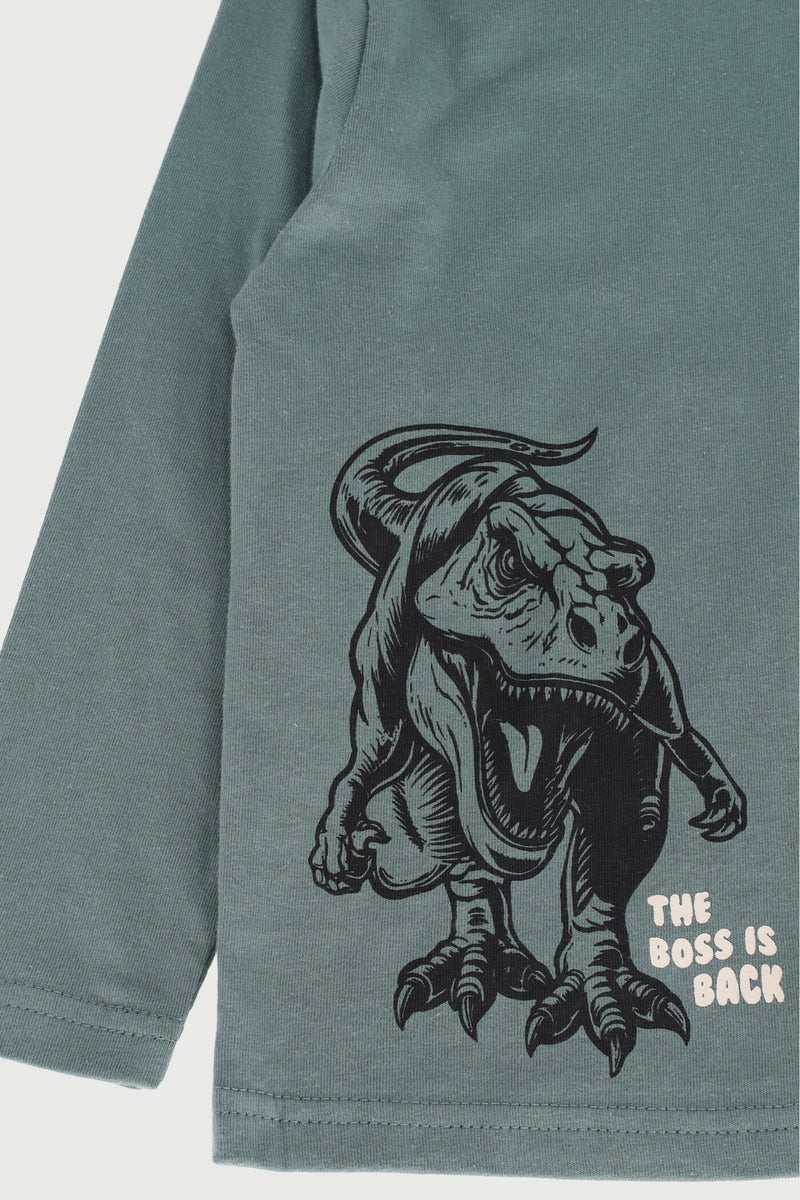 Pre-Boys 2 Pack Long Sleeve Dino Tee - Teal/Black