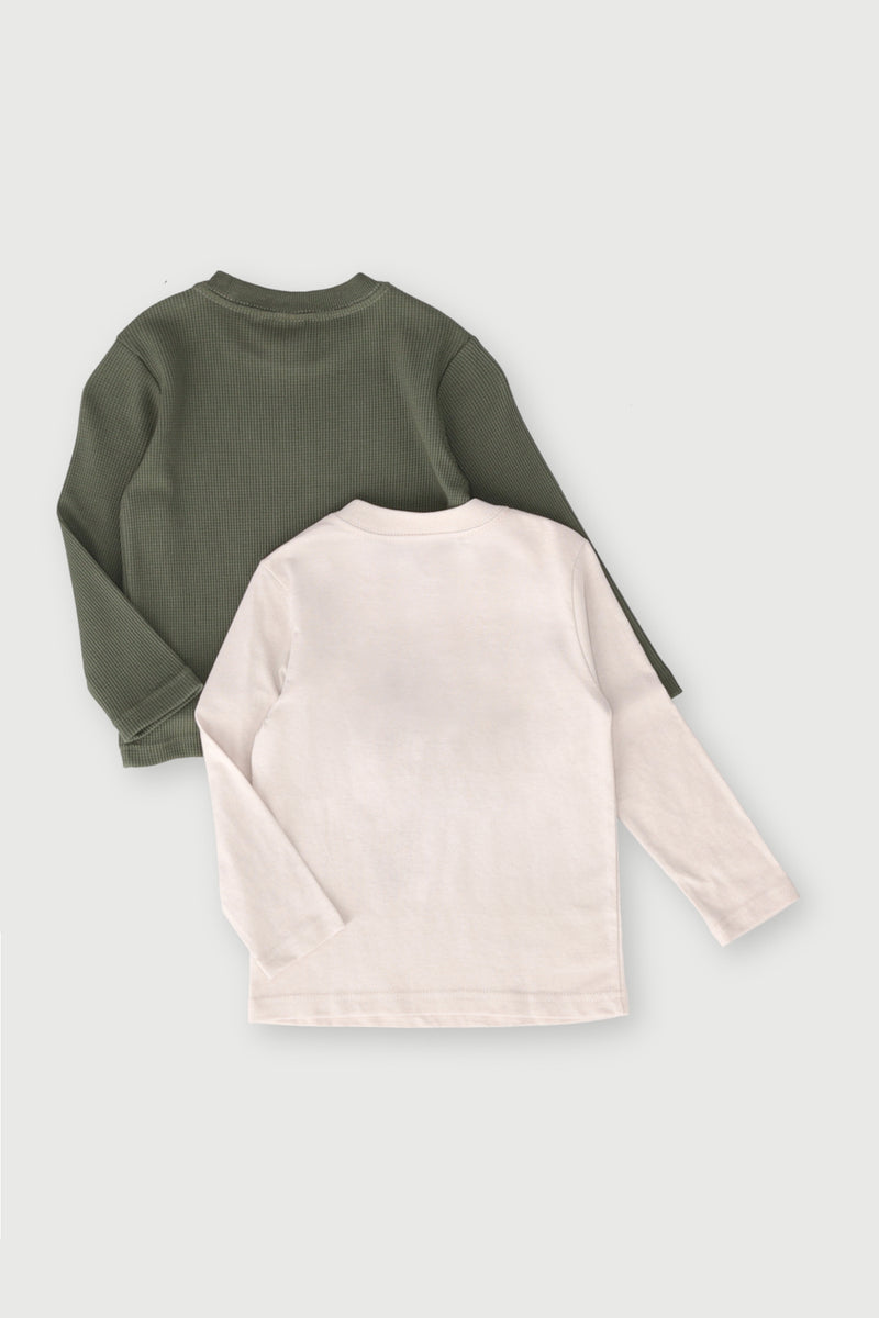 Pre-Boys 2 Pack  Long Sleeve Graffiti Tee - Olive/Stone