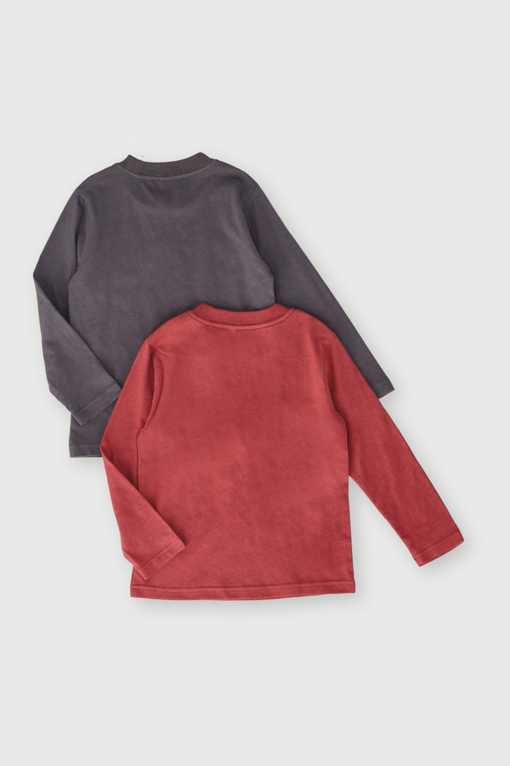 Pre-Boys 2 Pack Long Sleeve Tee Printed Collegial Soccer - Red/Charcoal