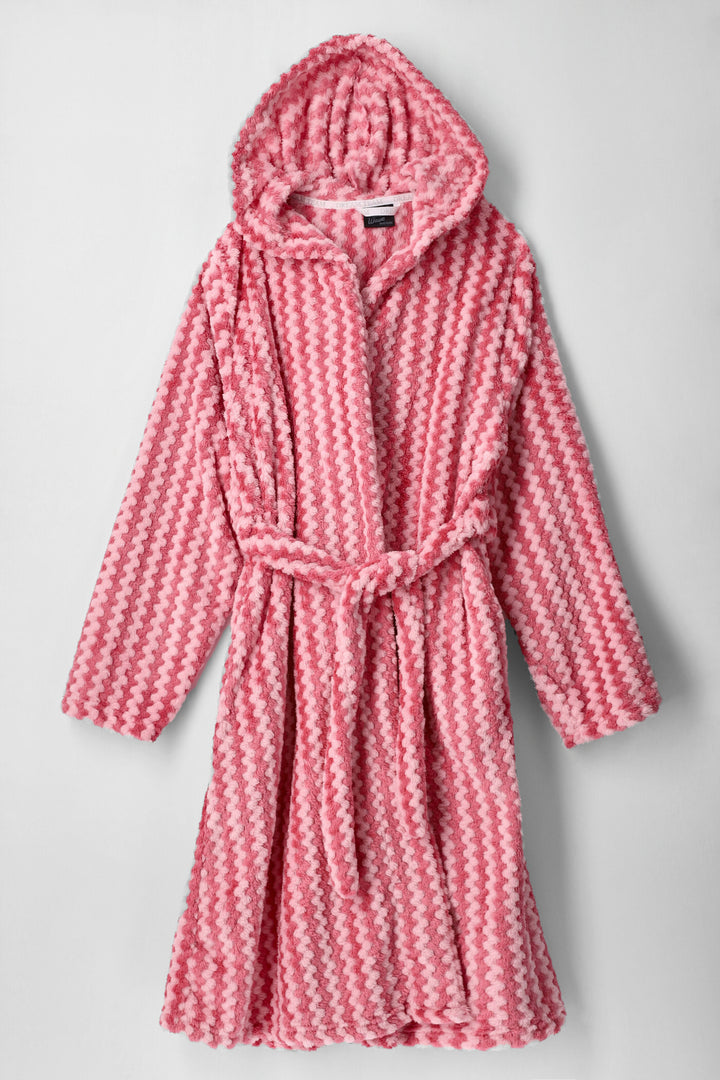 Girls Jaquard Chevron Stripe Fleece Gown - Pink