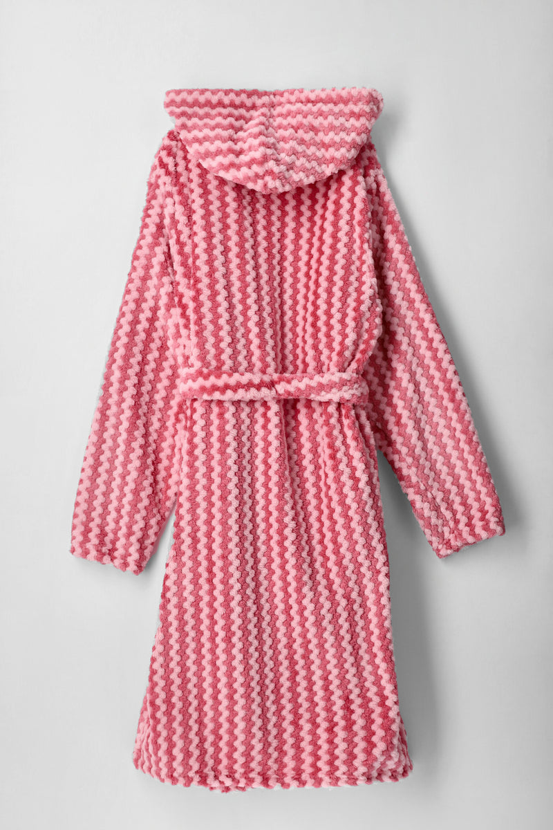 Girls Jaquard Chevron Stripe Fleece Gown - Pink