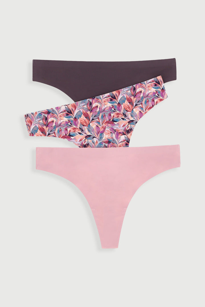 3 Pack Seamless Autum Leaf Thong Panty
