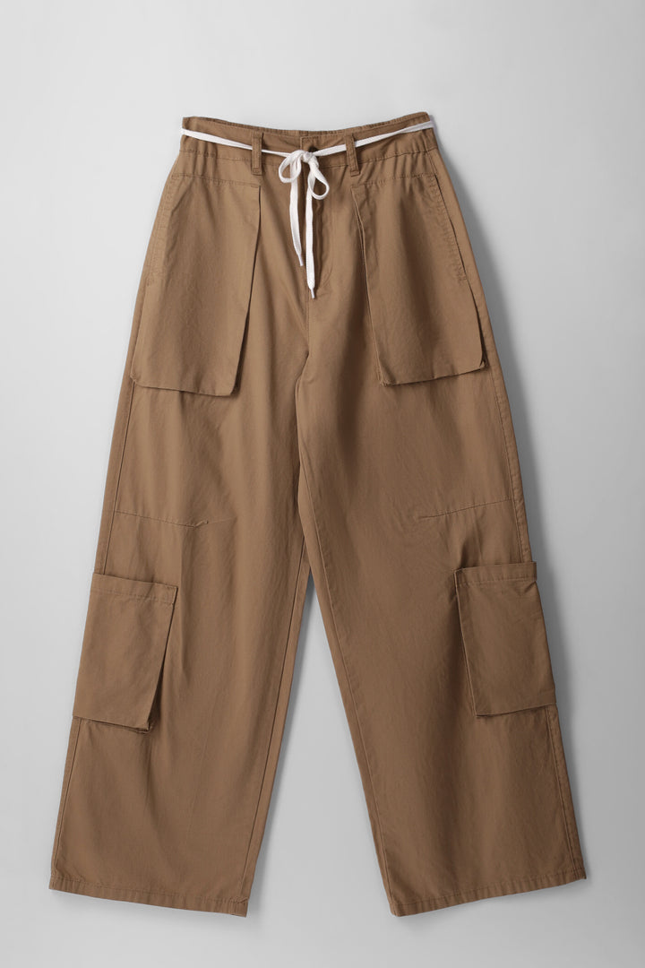 Girls Bellow Pocket Cargo String Belt Twill Pant - Khaki