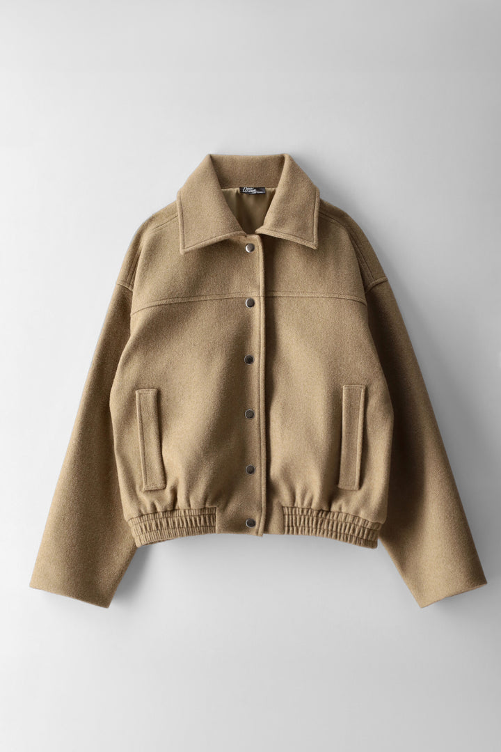 Girls Melange Melton Bomber Jacket - Light Brown
