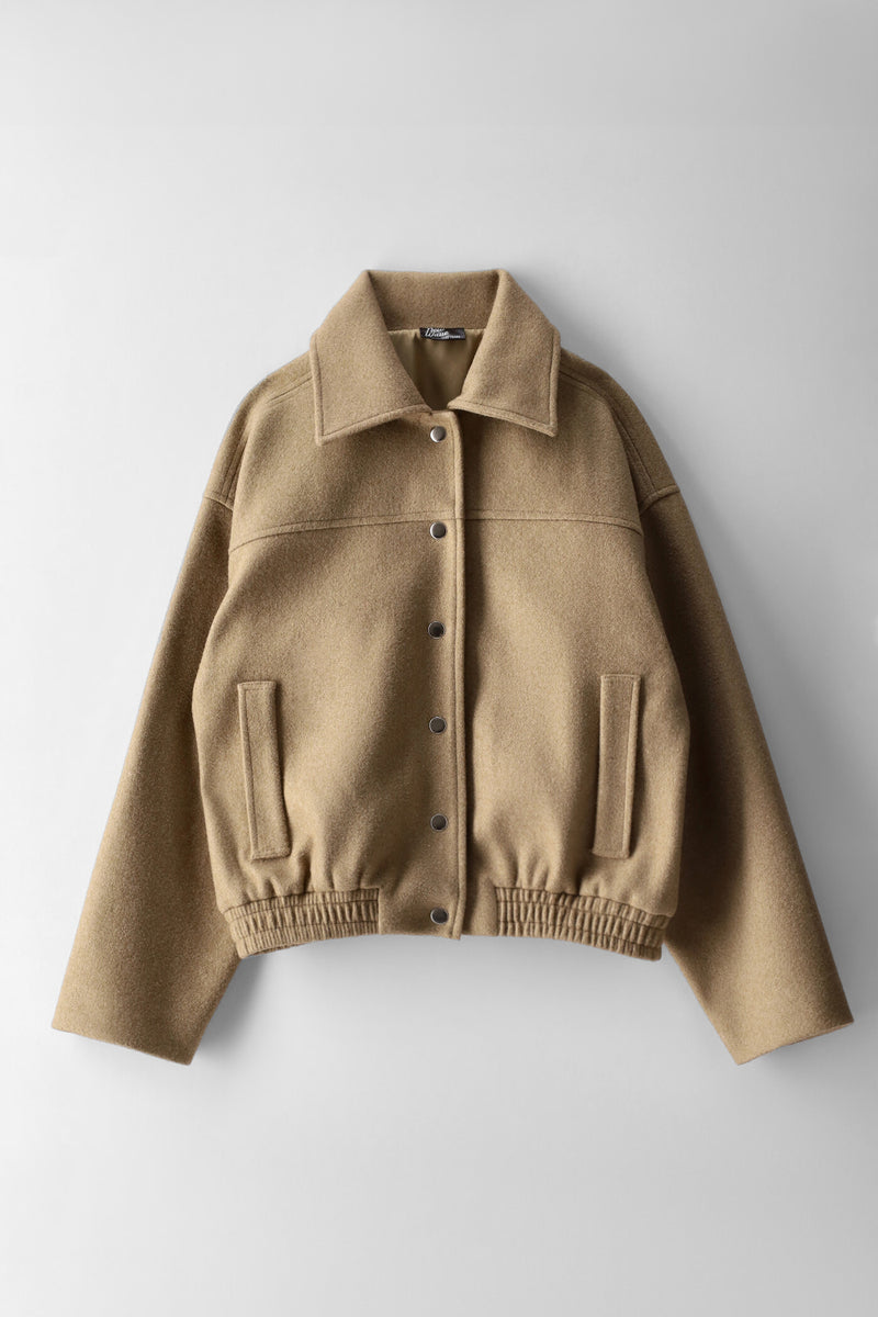 Girls Melange Melton Bomber Jacket - Light Brown