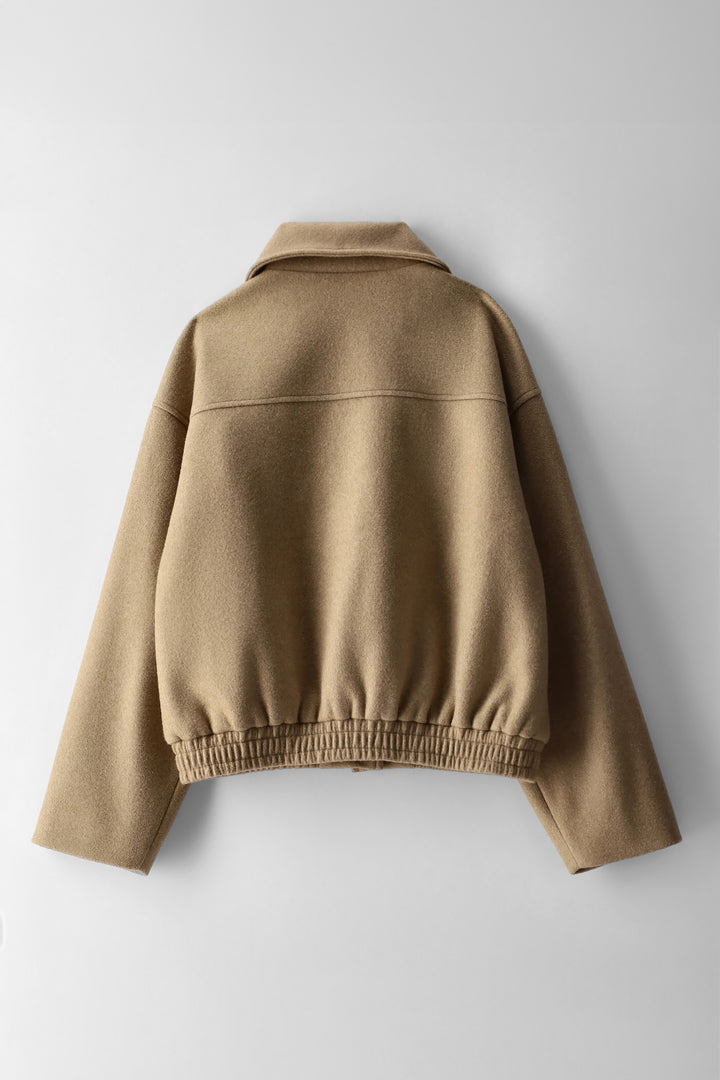 Girls Melange Melton Bomber Jacket - Light Brown