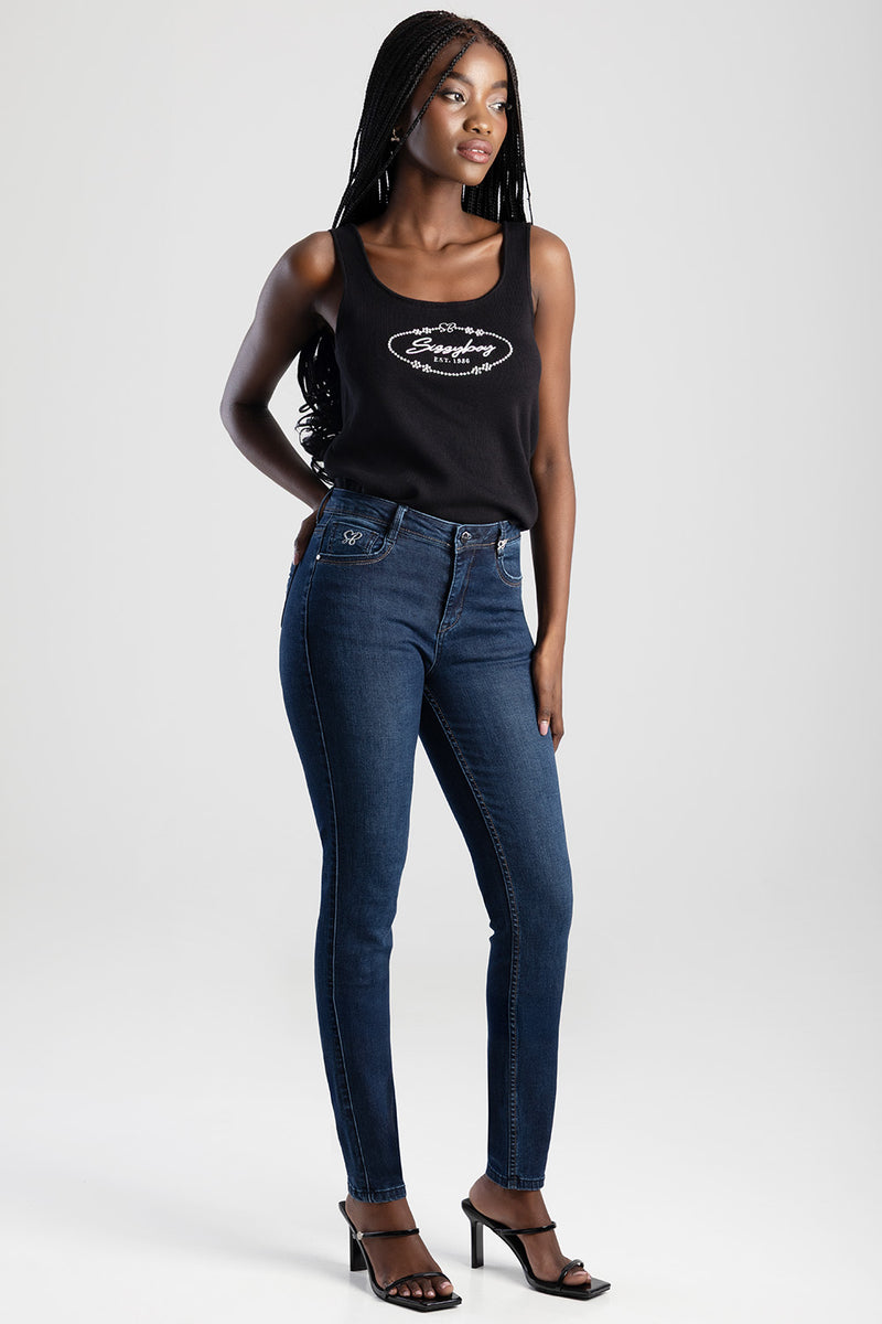Mid Waist Skinny With Back Profile - Dark Wash