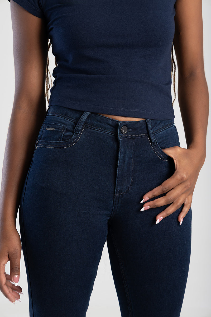Lia Mid Waist Basic Skinny Denim - Blue/Black