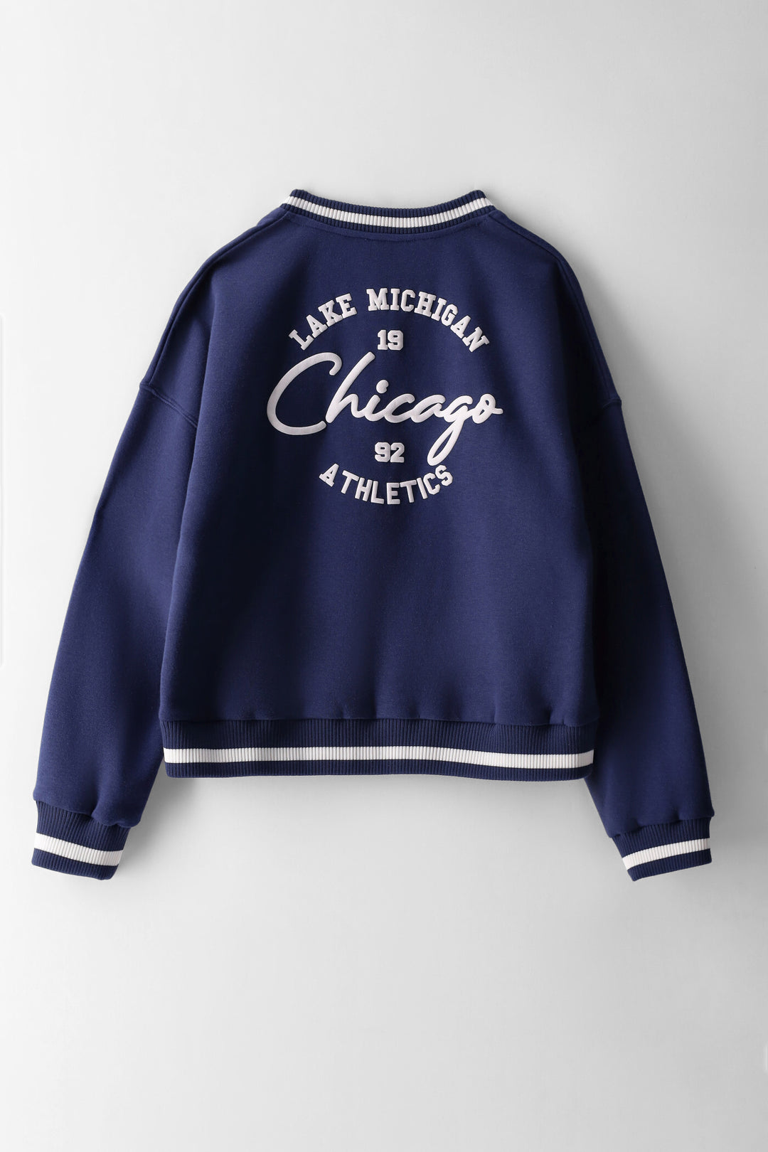 Girls Athletic 2 Tone Rib Printed Pullover - Navy