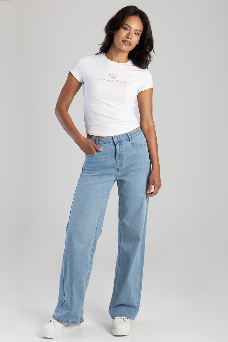 Samanta High Waist Wide Leg Denim - Light Wash