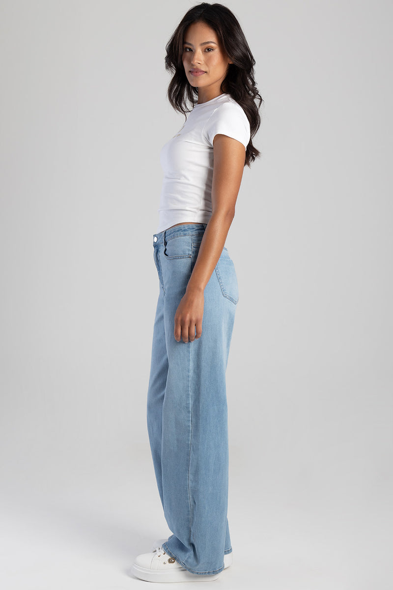 Samanta High Waist Wide Leg Denim - Light Wash