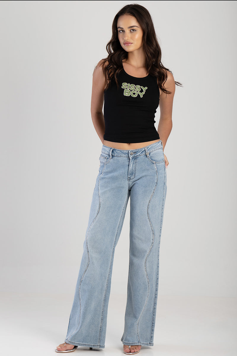 Vest With Green Bling Transfer - Black