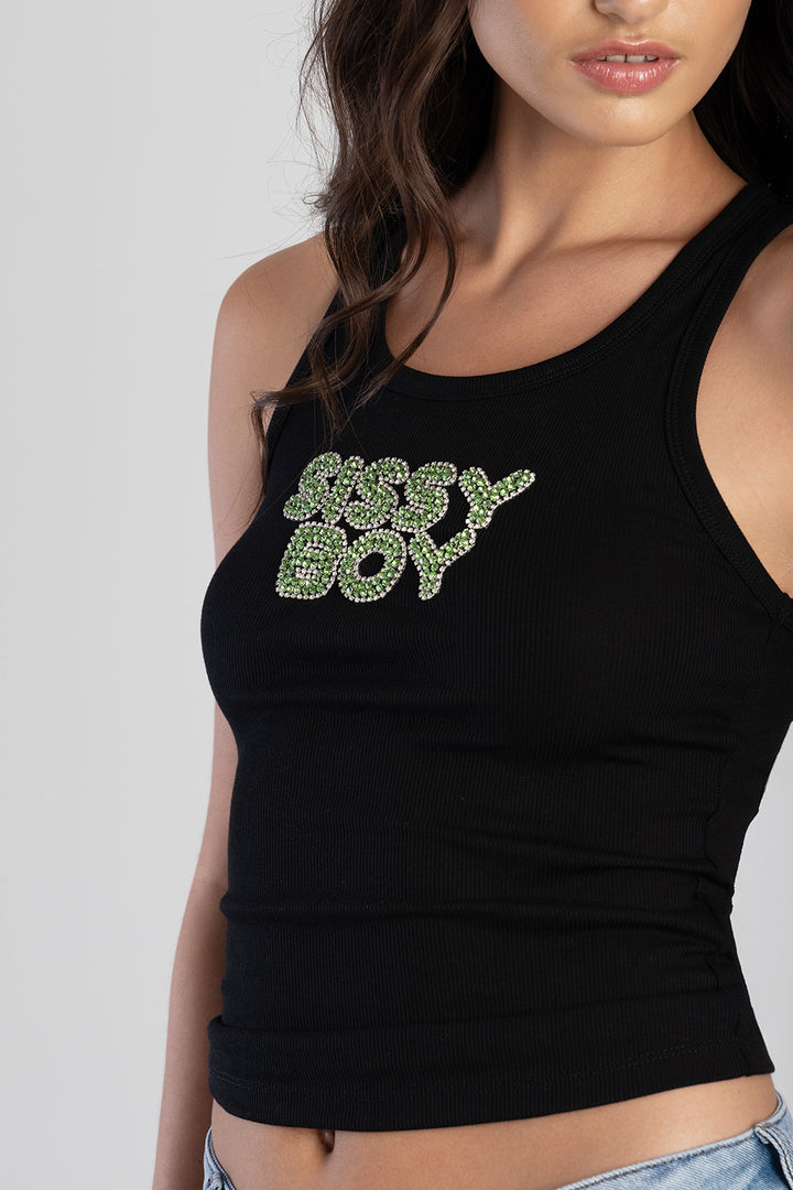 Vest With Green Bling Transfer - Black