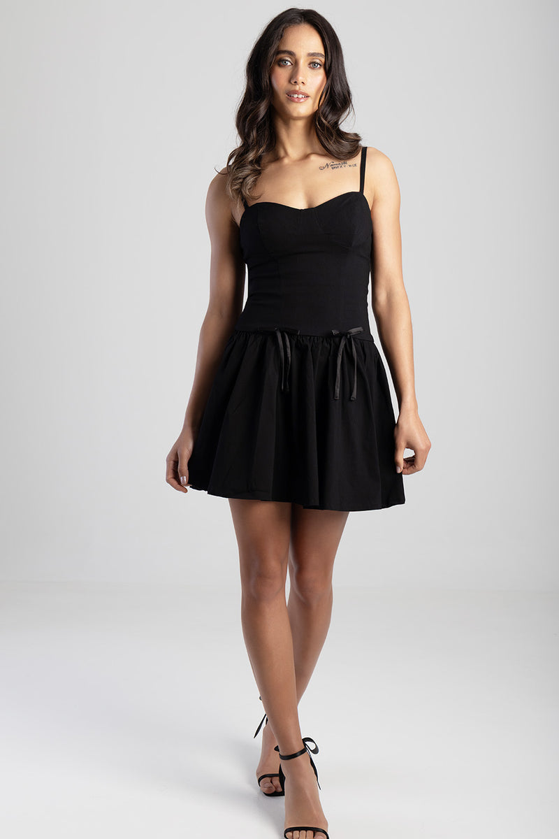 Ribbon Detail Mini Dress - Black
