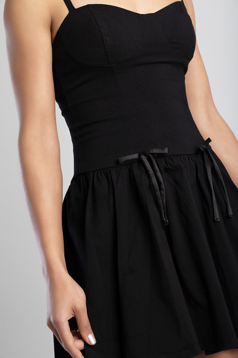 Ribbon Detail Mini Dress - Black