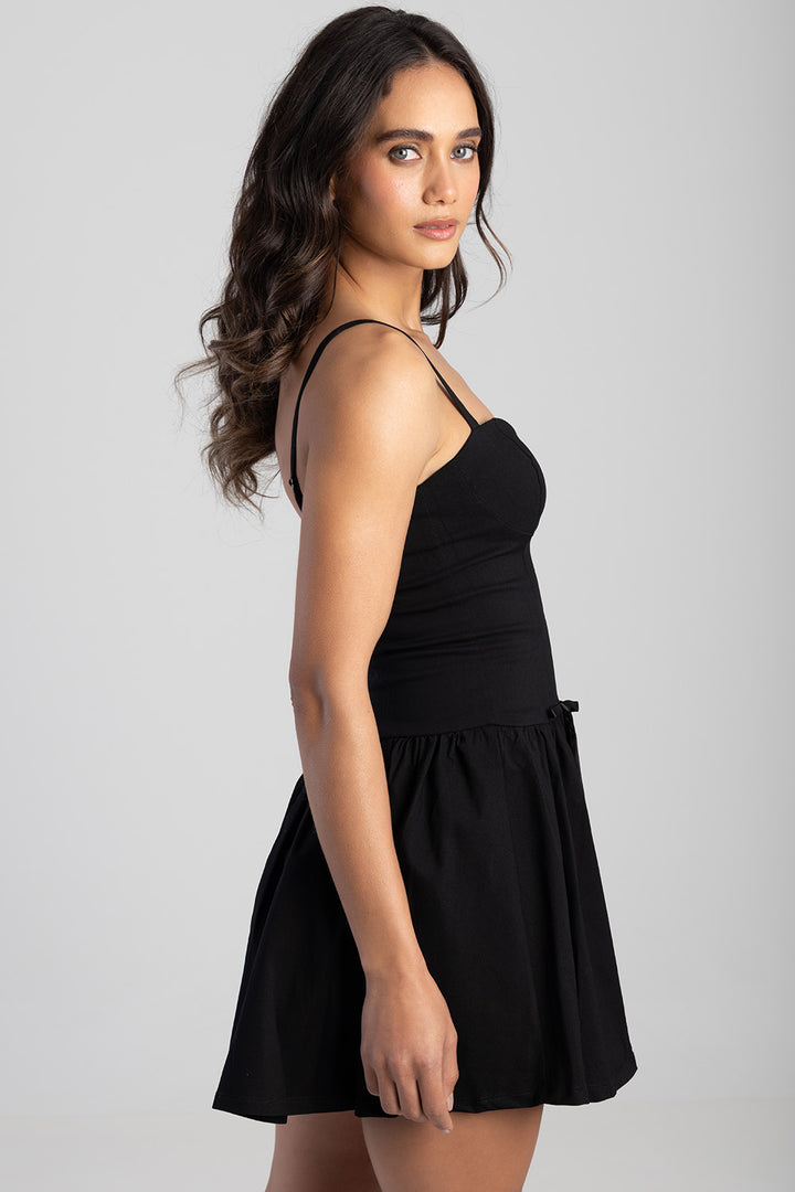 Ribbon Detail Mini Dress - Black