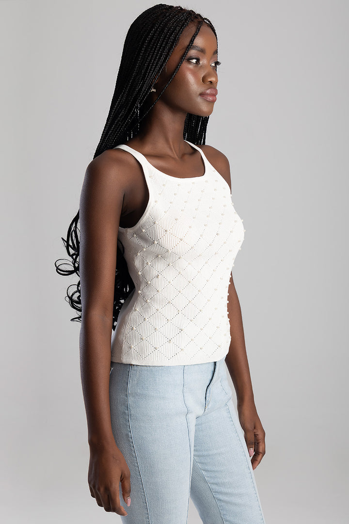 Beaded Vest - White
