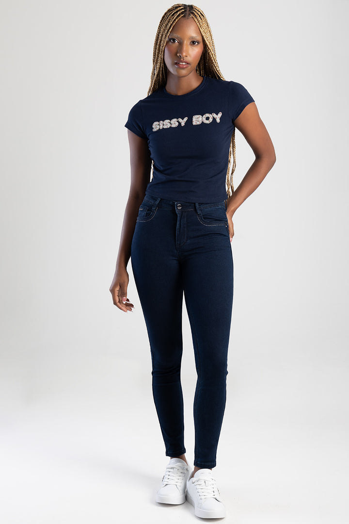 Lia Mid Waist Basic Skinny Denim - Blue/Black