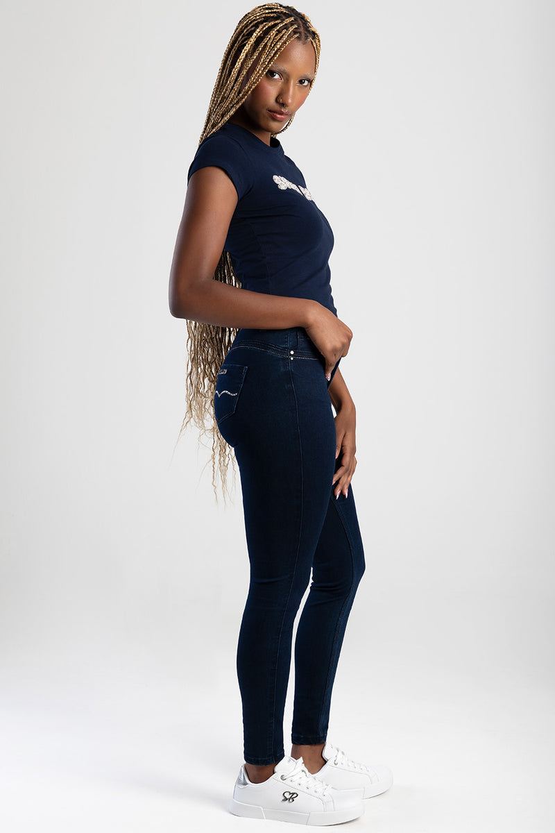 Lia Mid Waist Basic Skinny Denim - Blue/Black