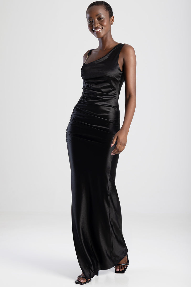 Evening Dress With Thigh Slit - Black