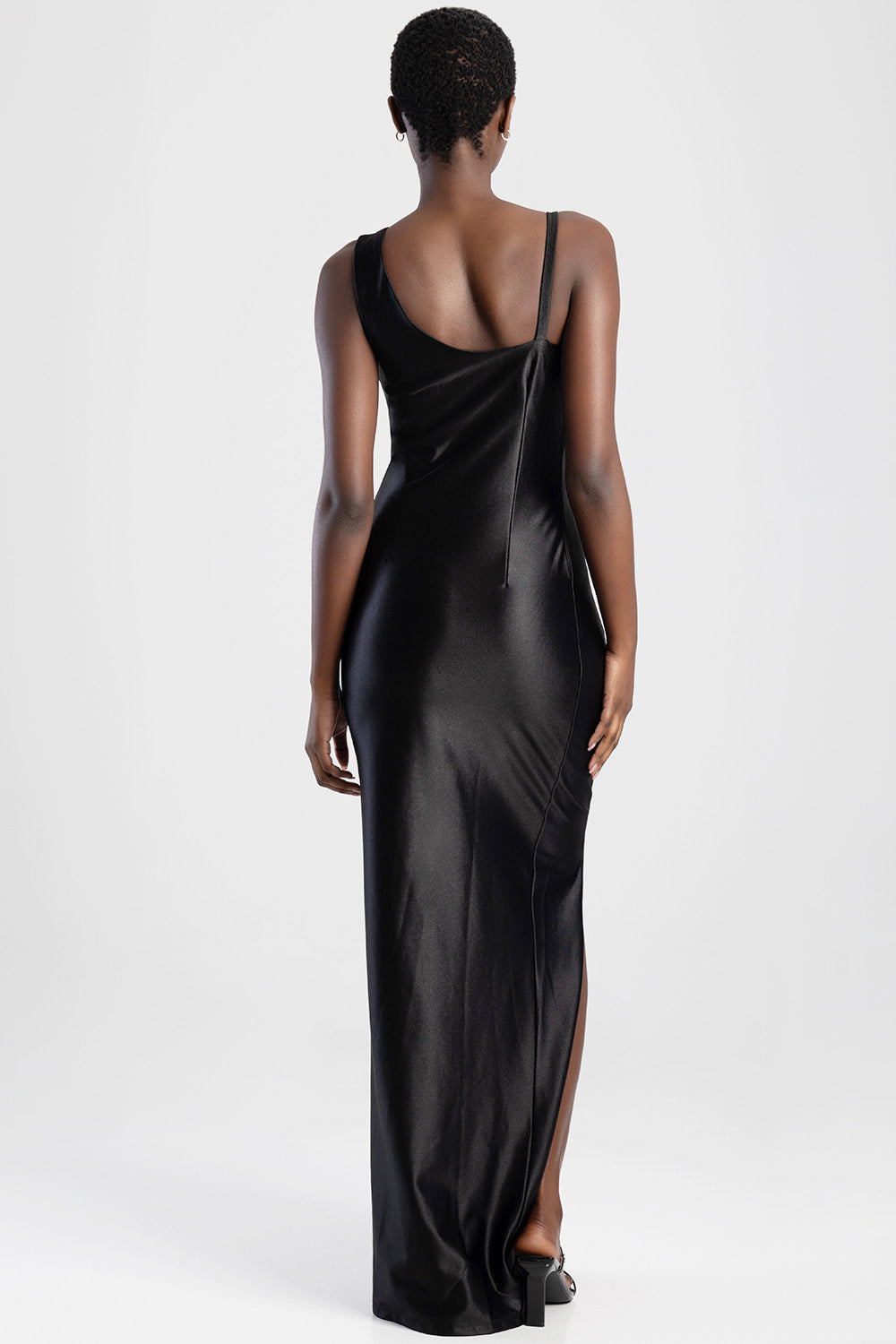 Evening Dress With Thigh Slit - Black