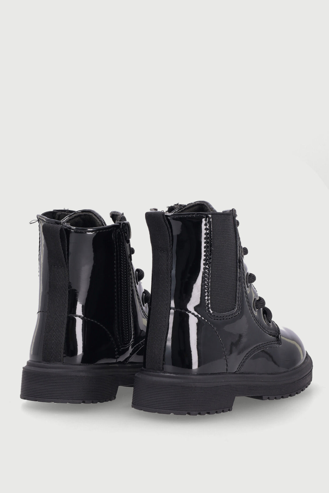 Pre-Girls Patent Military Boot - Black