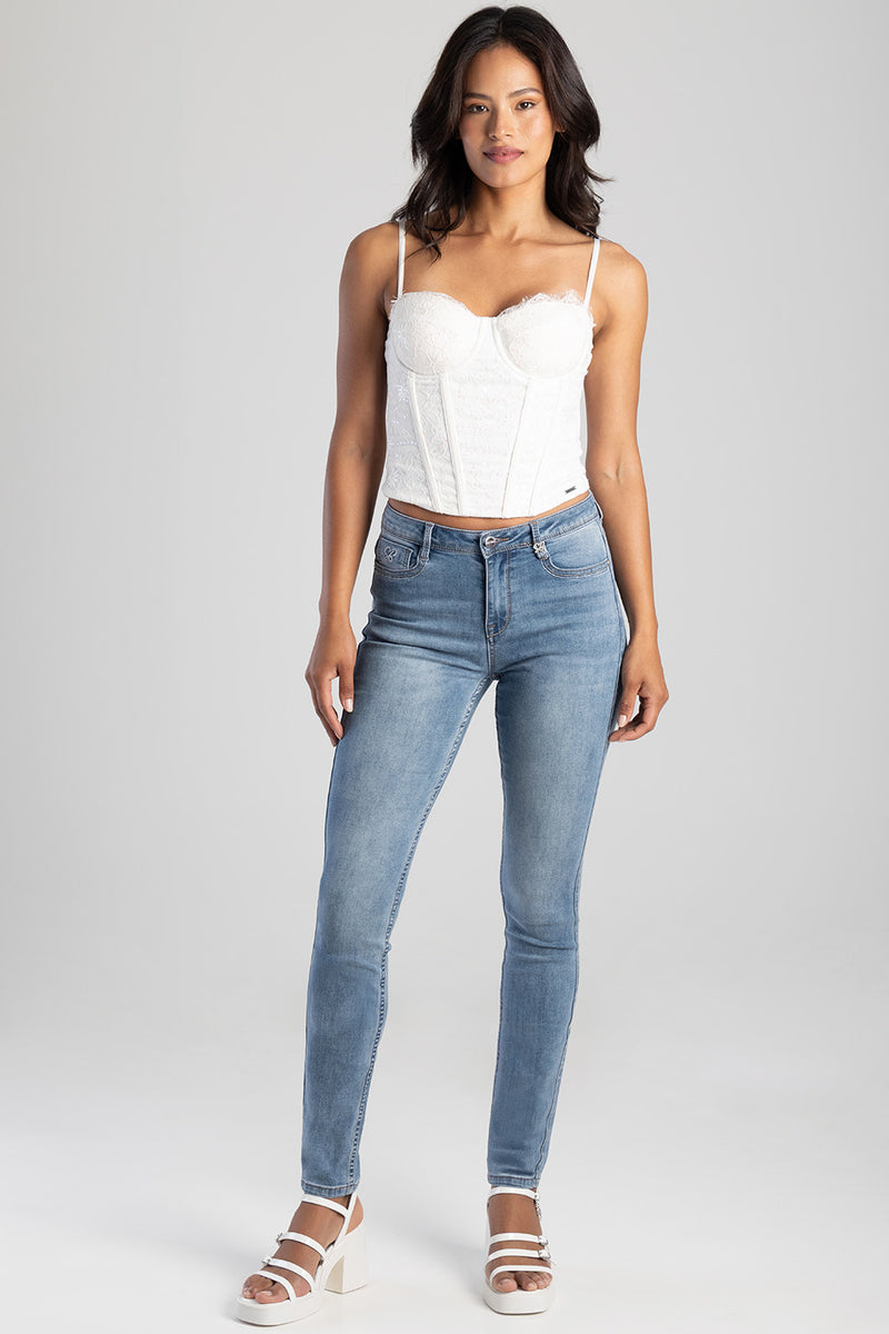Mid Waist Skinny Denim - Medium Wash