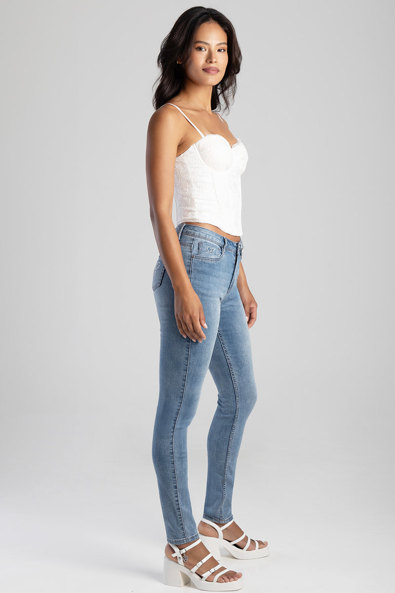 Mid Waist Skinny Denim - Medium Wash