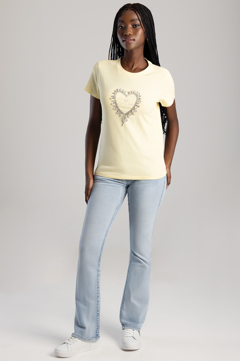 Embroidered Heart Regular T-Shirt - Yellow