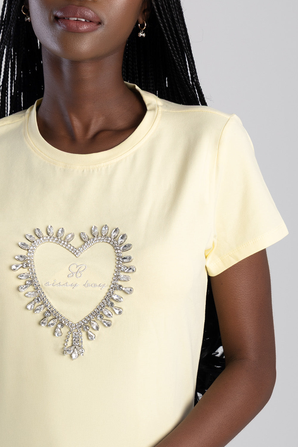 Embroidered Heart Regular T-Shirt - Yellow