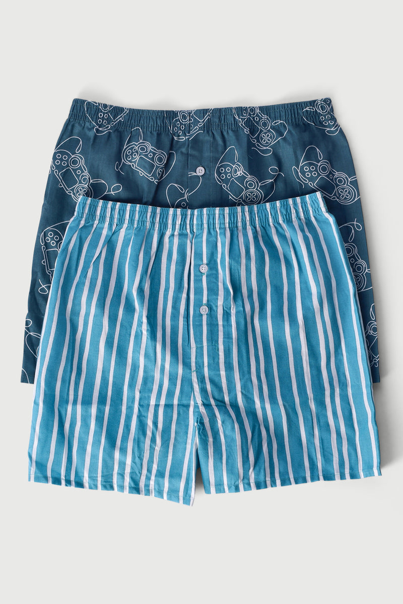 Boys 2 Pack Gamer Woven Boxers - Light Blue