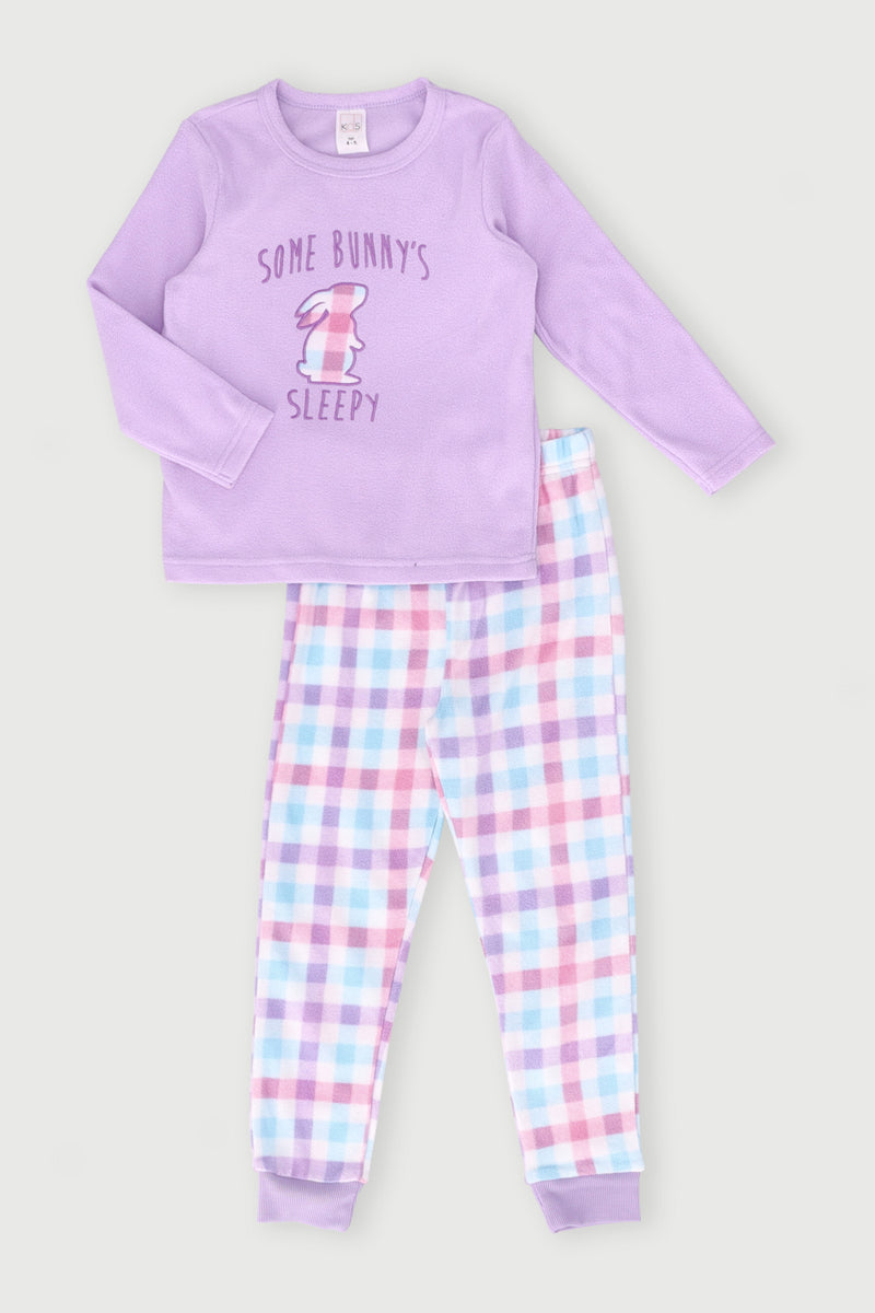 Pre-Girls Check Bunny Sleep Set - Lilac