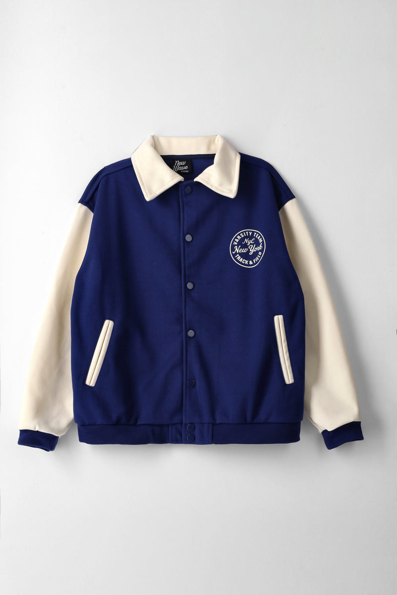 Girls Collared NY Athletic Baseball Jacket - Navy