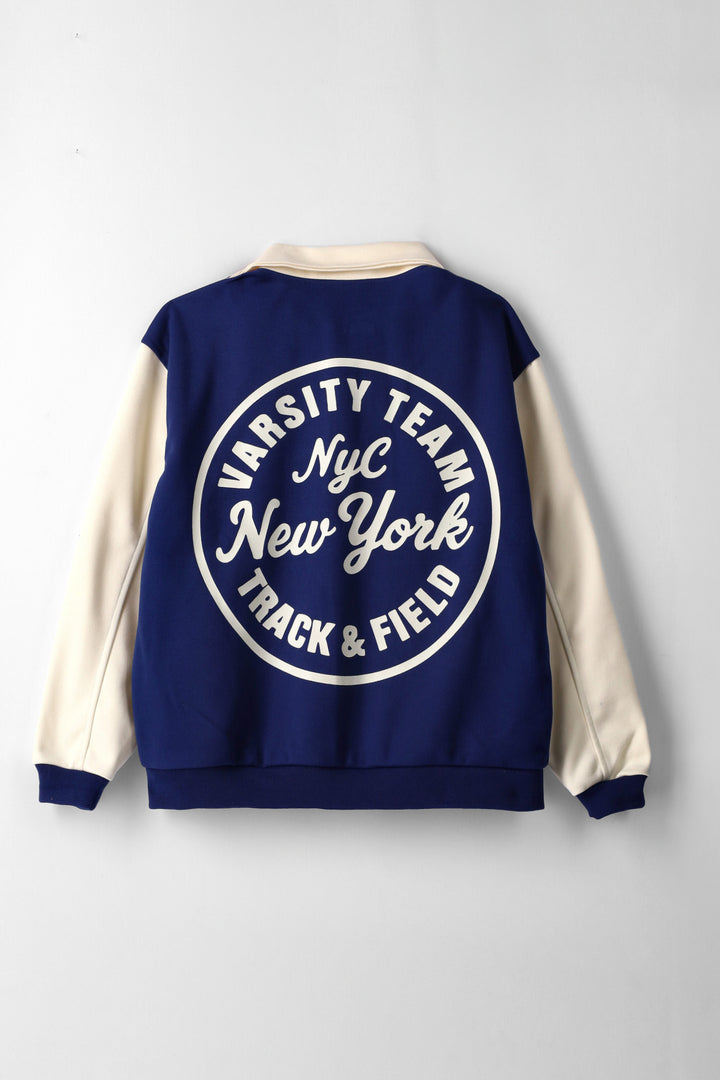 Girls Collared NY Athletic Baseball Jacket - Navy