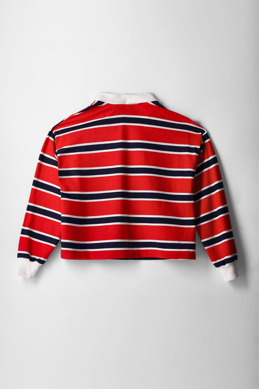 Girls Stripe Fleece Rugby Jersey Pullover - Red