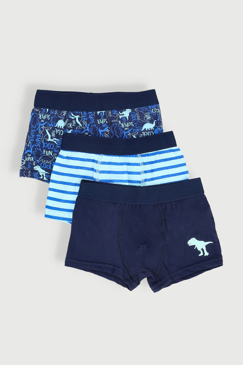 Pre-Boys 3 Pack Dino Print Boxers - Navy