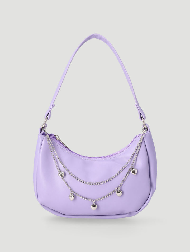 Girls Chain Half Moon Shoulder Bag - Lilac