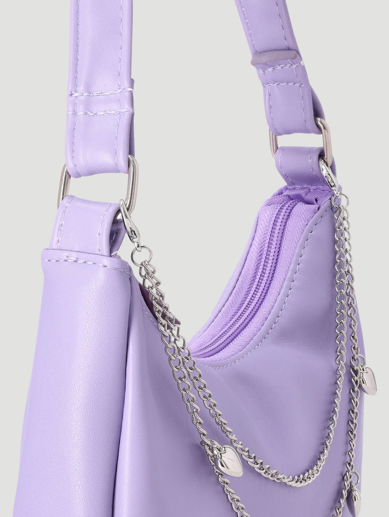 Girls Chain Half Moon Shoulder Bag - Lilac