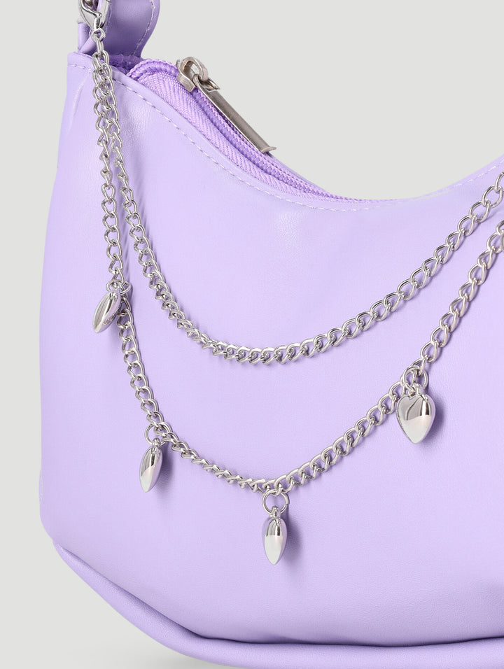 Girls Chain Half Moon Shoulder Bag - Lilac