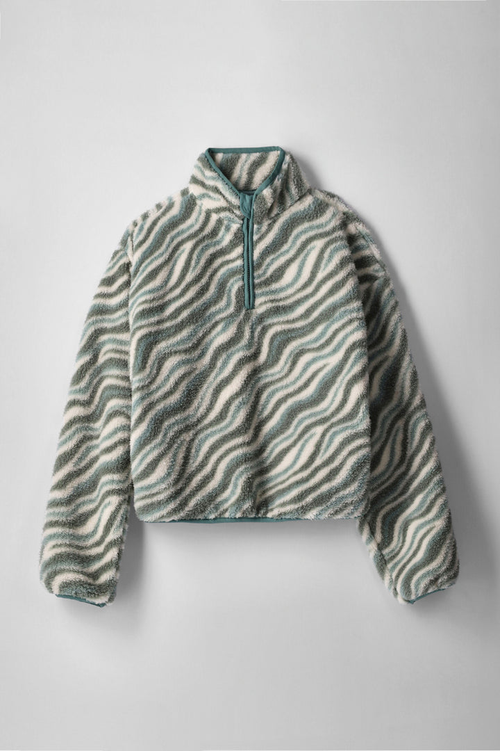 Girls Abstract Stripe 3/4 Zip Through Teddy Fur Jacket - Sage