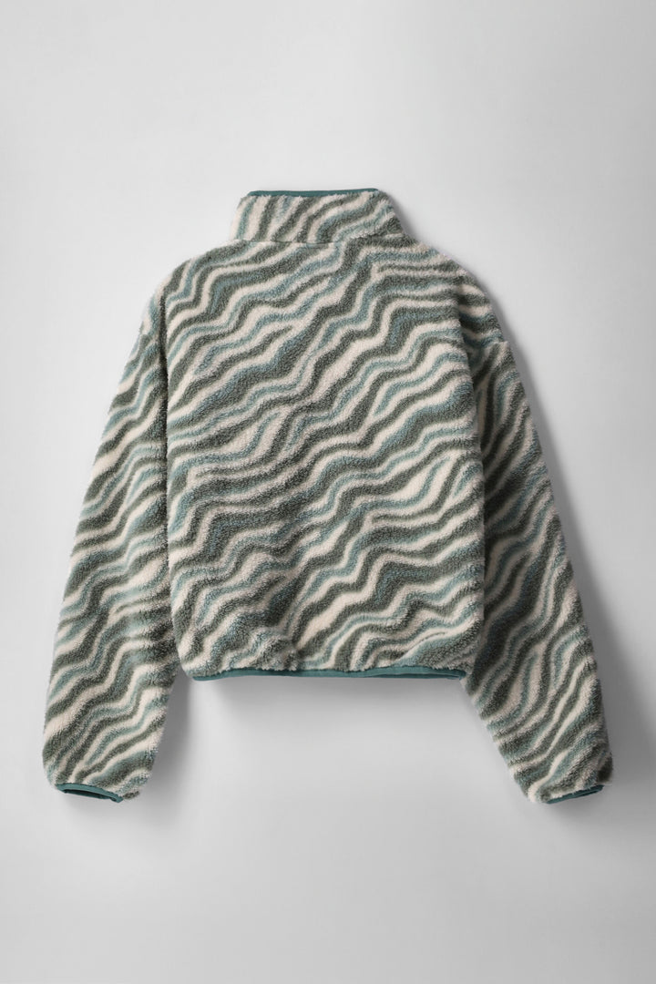 Girls Abstract Stripe 3/4 Zip Through Teddy Fur Jacket - Sage