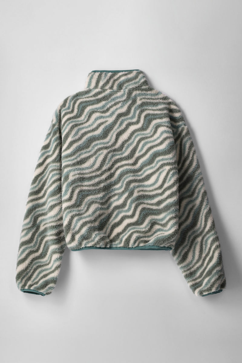 Girls Abstract Stripe 3/4 Zip Through Teddy Fur Jacket - Sage