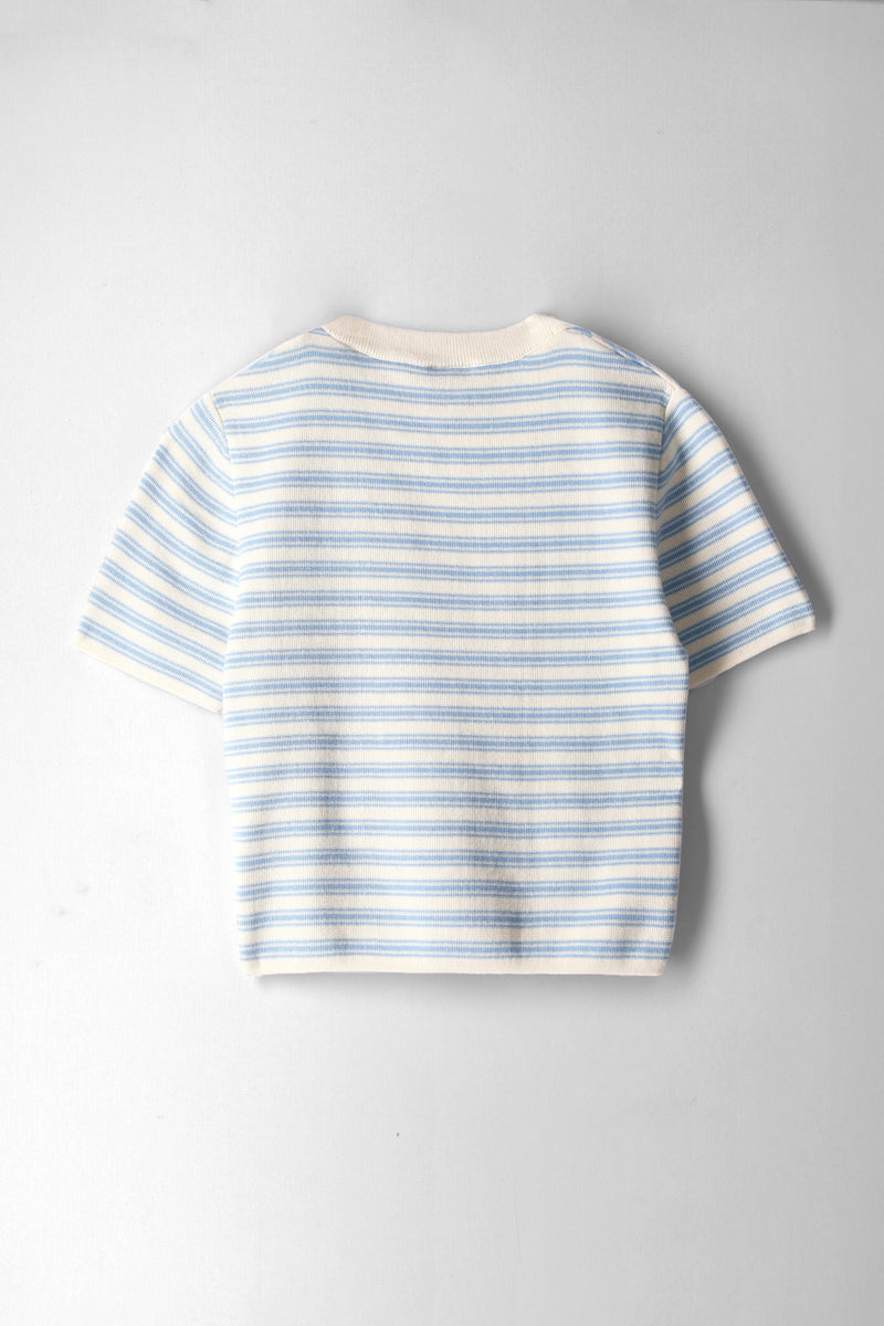 Girls Double Striped Tee - Cream/Blue