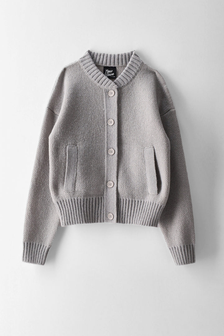 Girls Flower Market Embroidered Slogan Cardigan - Grey Melange