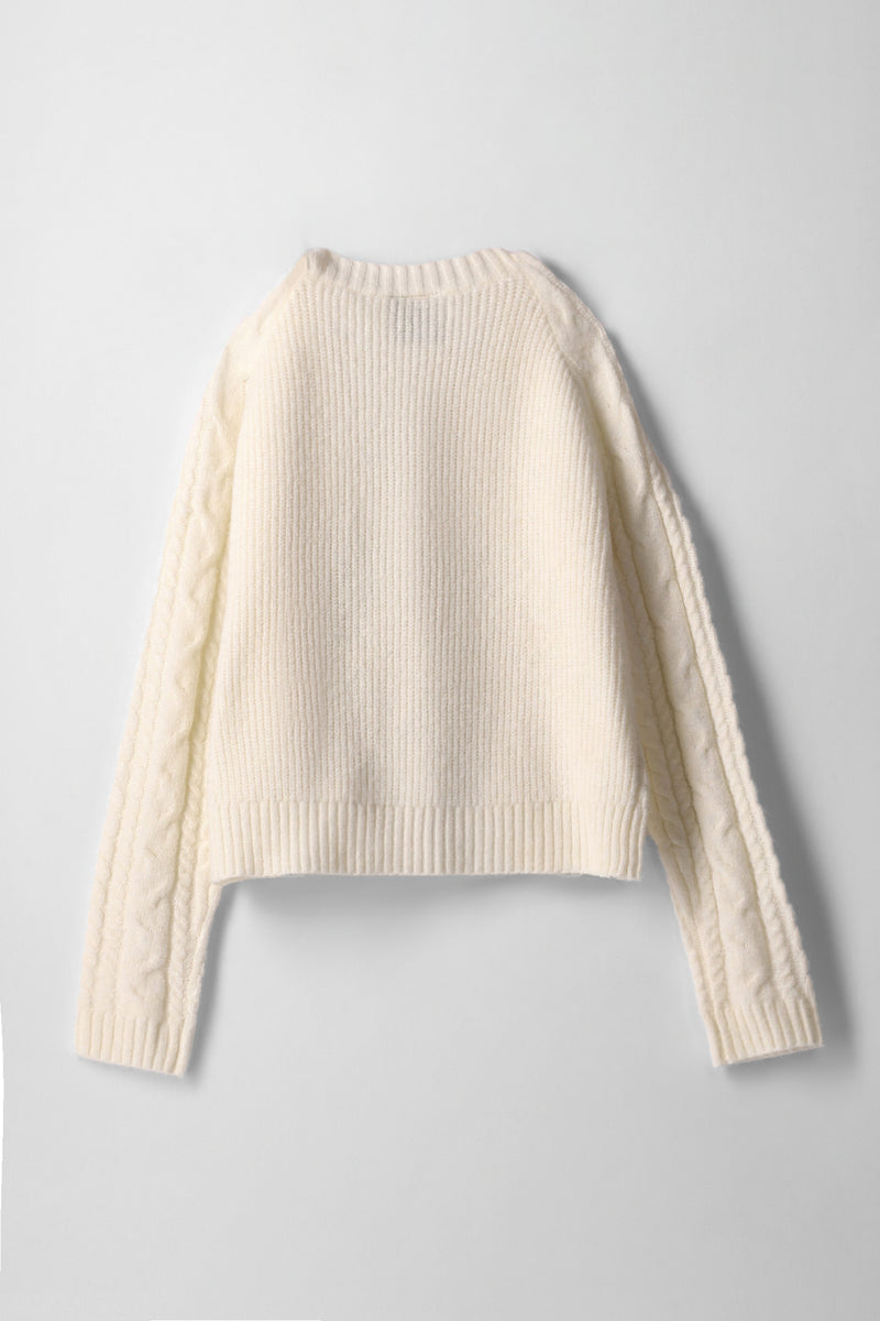 Girls Satin Bow Cable Cardi - Cream