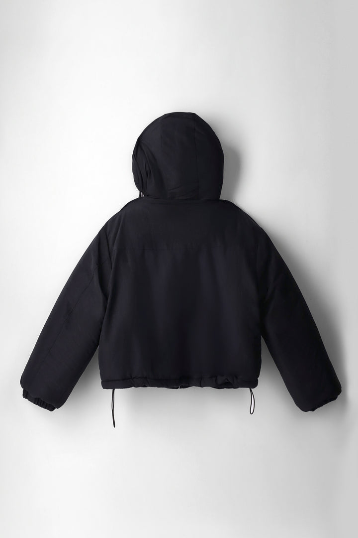 Girls Hooded Loose Fit Parker - Black