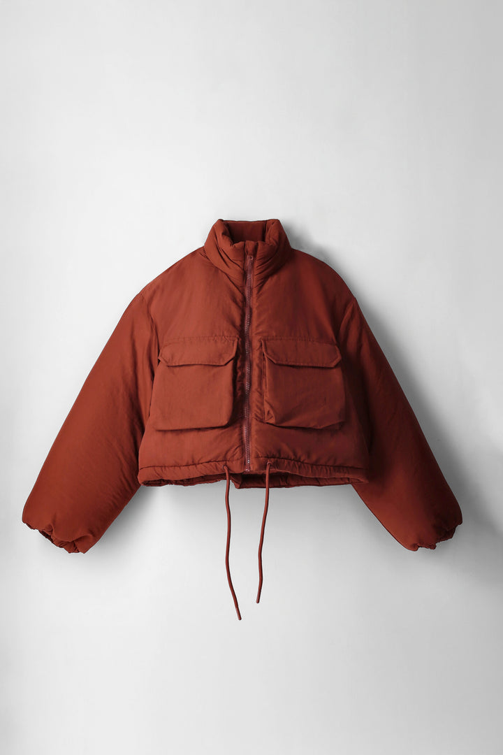 Girls Bellow Pocket Drawcord Collar Parker - Burgundy