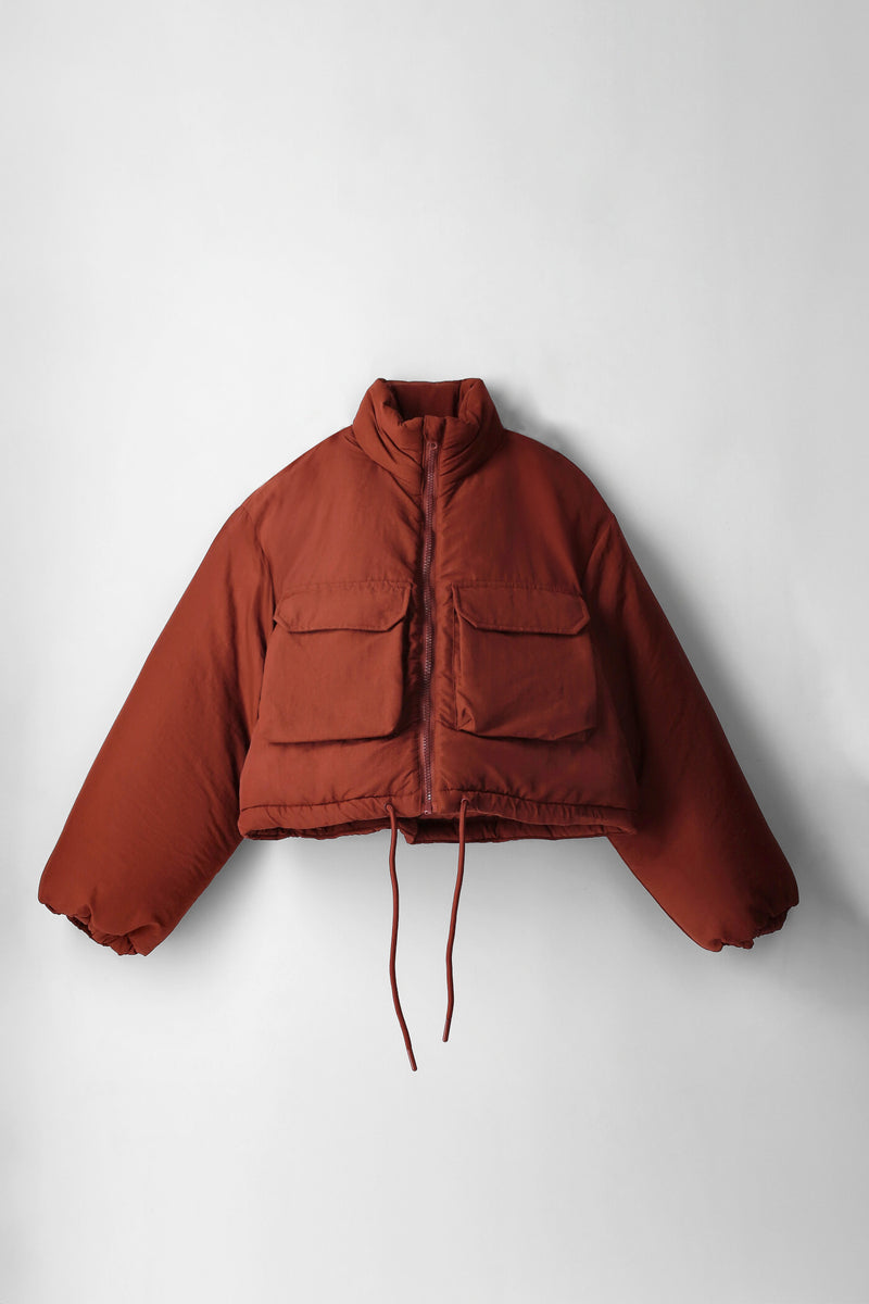 Girls Bellow Pocket Drawcord Collar Parker - Burgundy